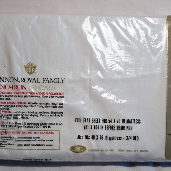 Cannon Royal Family No-Iron Percale Full Flat Sheet Set - Picture 5 of 6